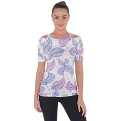 Leaves Line Art Background Shoulder Cut Out Short Sleeve Top by Cemarart