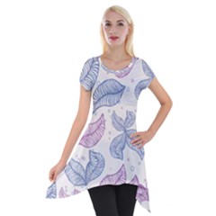 Leaves Line Art Background Short Sleeve Side Drop Tunic by Cemarart