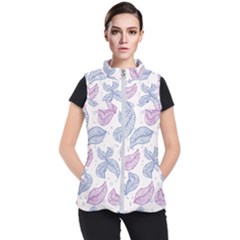 Leaves Line Art Background Women s Puffer Vest