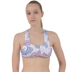 Leaves Line Art Background Criss Cross Racerback Sports Bra by Cemarart