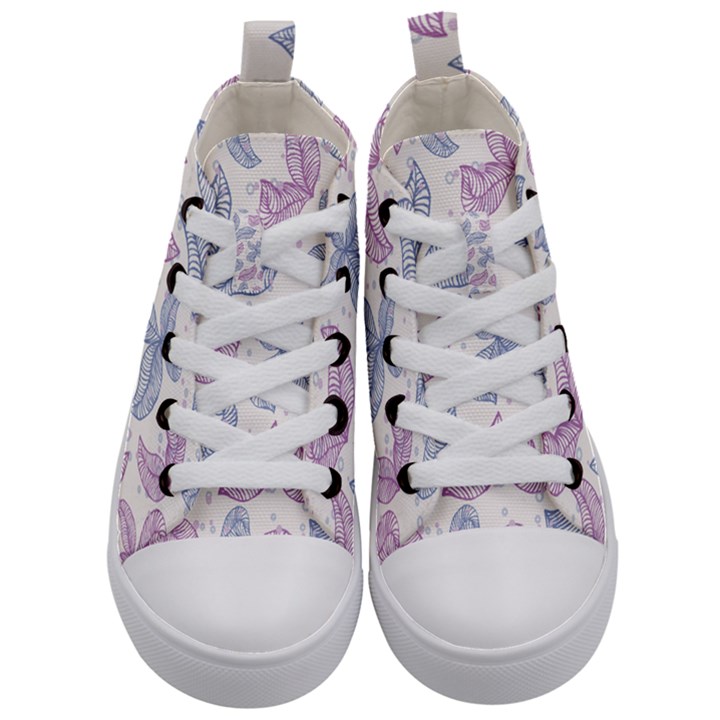 Leaves Line Art Background Kids  Mid-Top Canvas Sneakers