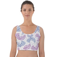 Leaves Line Art Background Velvet Crop Top by Cemarart