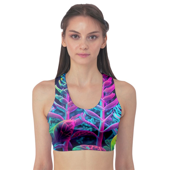 Spring Flower Neon Wallpaper Fitness Sports Bra