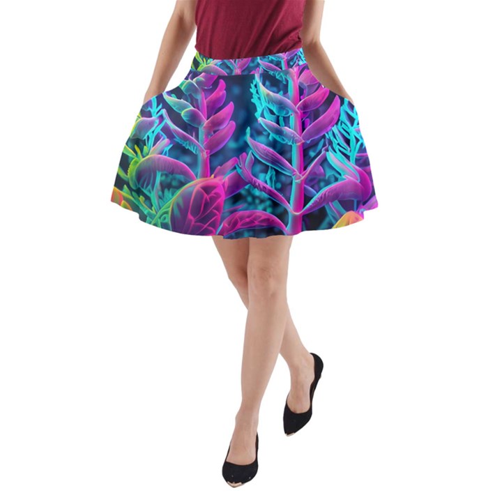 Spring Flower Neon Wallpaper A-Line Pocket Skirt