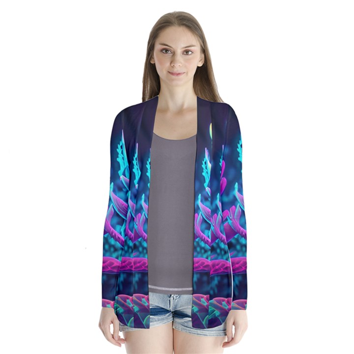 Spring Flower Neon Wallpaper Drape Collar Cardigan