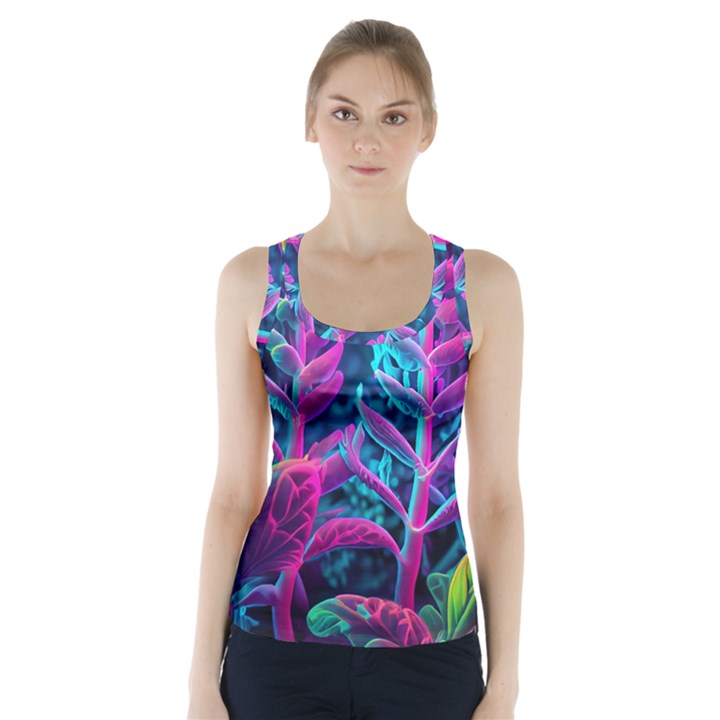 Spring Flower Neon Wallpaper Racer Back Sports Top