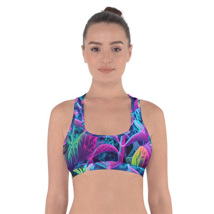 Spring Flower Neon Wallpaper Cross Back Sports Bra