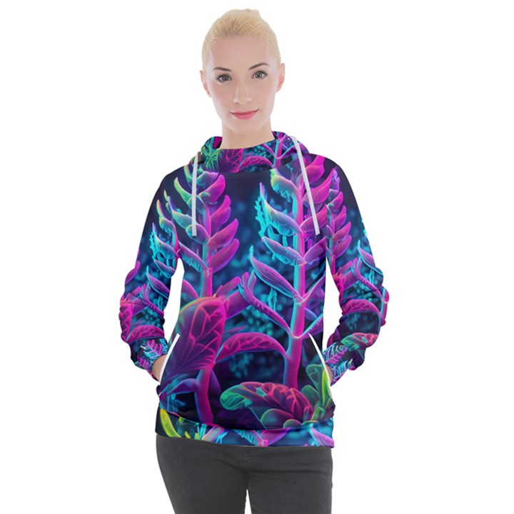 Spring Flower Neon Wallpaper Women s Hooded Pullover