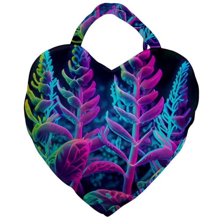 Spring Flower Neon Wallpaper Giant Heart Shaped Tote