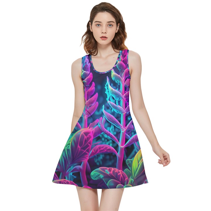 Spring Flower Neon Wallpaper Inside Out Reversible Sleeveless Dress