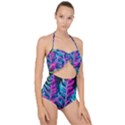 Spring Flower Neon Wallpaper Scallop Top Cut Out Swimsuit View1