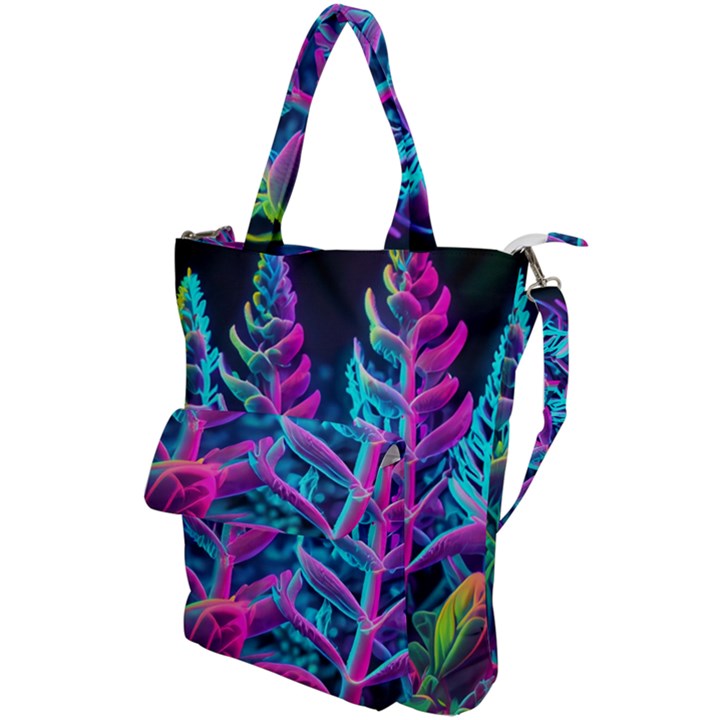 Spring Flower Neon Wallpaper Shoulder Tote Bag