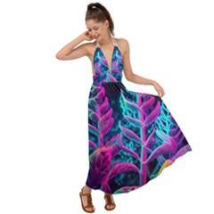 Spring Flower Neon Wallpaper Backless Maxi Beach Dress by Cemarart