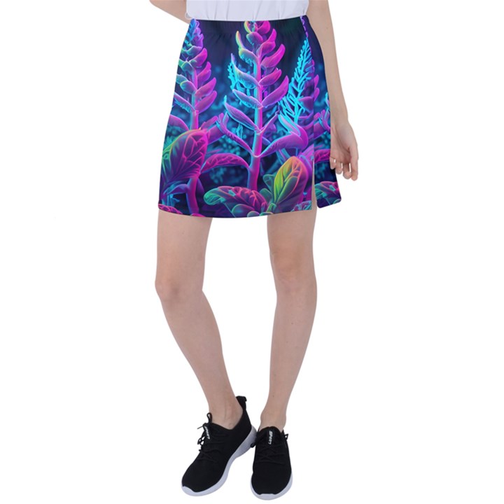 Spring Flower Neon Wallpaper Tennis Skirt