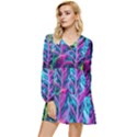 Spring Flower Neon Wallpaper Tiered Long Sleeve Mini Dress View1