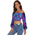 Spring Flower Neon Wallpaper Long Sleeve Crinkled Weave Crop Top View2