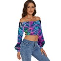 Spring Flower Neon Wallpaper Long Sleeve Crinkled Weave Crop Top View3