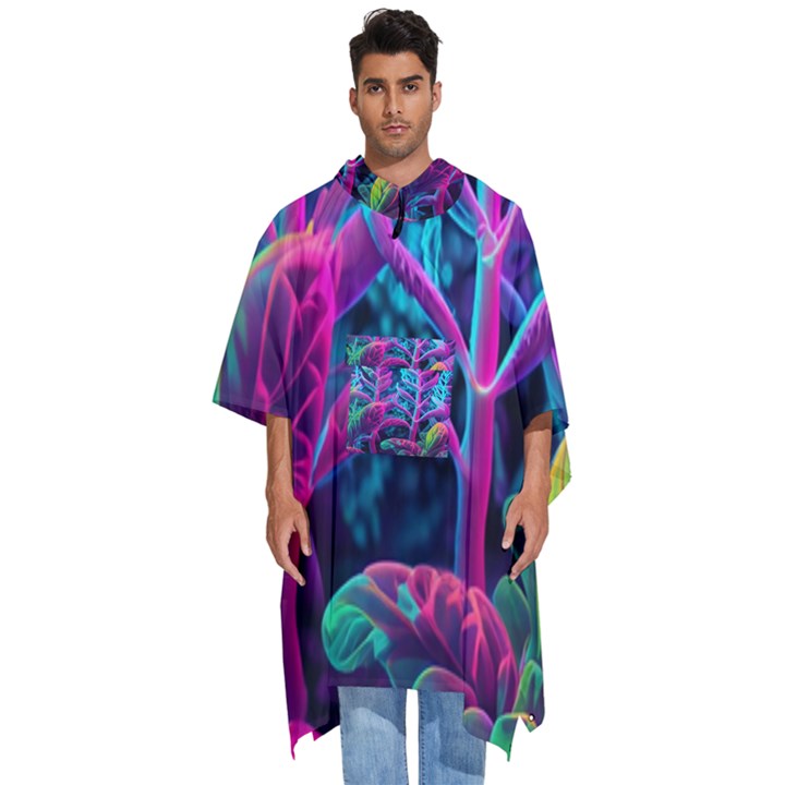 Spring Flower Neon Wallpaper Men s Hooded Rain Ponchos