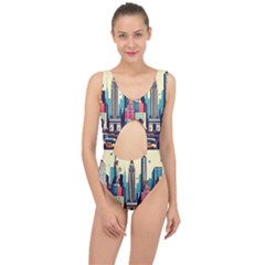 Skyscrapers City Usa Center Cut Out Swimsuit by Cemarart