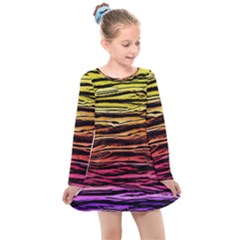 Rainbow Wood Digital Paper Pattern Kids  Long Sleeve Dress by Cemarart