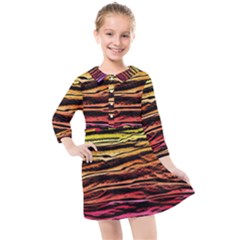 Rainbow Wood Digital Paper Pattern Kids  Quarter Sleeve Shirt Dress by Cemarart