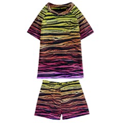 Rainbow Wood Digital Paper Pattern Kids  Swim T-shirt And Shorts Set by Cemarart