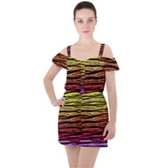 Rainbow Wood Digital Paper Pattern Ruffle Cut Out Chiffon Playsuit