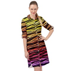 Rainbow Wood Digital Paper Pattern Long Sleeve Mini Shirt Dress by Cemarart