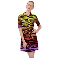 Rainbow Wood Digital Paper Pattern Belted Shirt Dress by Cemarart