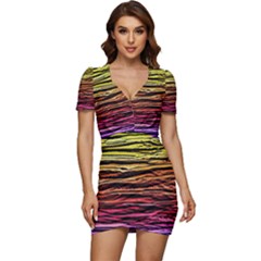 Rainbow Wood Digital Paper Pattern Low Cut Cap Sleeve Mini Dress by Cemarart