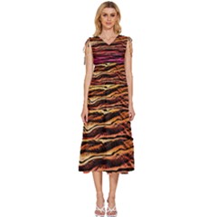 Rainbow Wood Digital Paper Pattern V-neck Drawstring Shoulder Sleeveless Maxi Dress