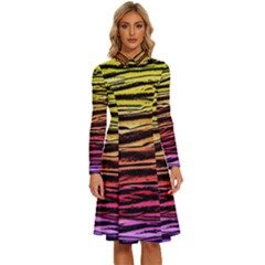 Rainbow Wood Digital Paper Pattern Long Sleeve Shirt Collar A-line Dress by Cemarart