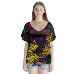 Floral Patter Flowers Floral Drawing V-neck Flutter Sleeve Top by Cemarart