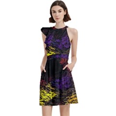 Floral Patter Flowers Floral Drawing Cocktail Party Halter Sleeveless Dress With Pockets by Cemarart