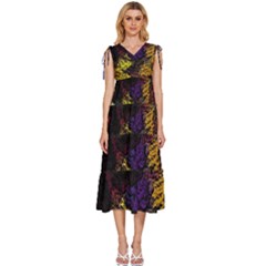 Eiffel Tower Pattern Wallpaper V-neck Drawstring Shoulder Sleeveless Maxi Dress