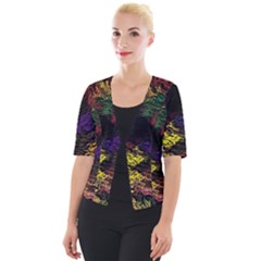 Abstract Painting Colorful Cropped Button Cardigan by Cemarart