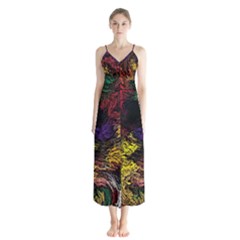 Abstract Painting Colorful Button Up Chiffon Maxi Dress by Cemarart