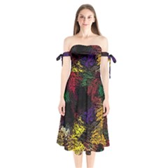 Abstract Painting Colorful Shoulder Tie Bardot Midi Dress by Cemarart