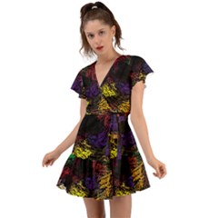 Floral Patter Flowers Floral Drawing Flutter Sleeve Wrap Dress by Cemarart