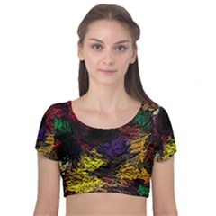 Abstract Painting Colorful Velvet Short Sleeve Crop Top  by Cemarart