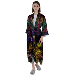 Floral Patter Flowers Floral Drawing Maxi Satin Kimono by Cemarart