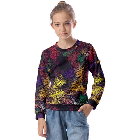 Floral Patter Flowers Floral Drawing Kids  Long Sleeve T-shirt With Frill  by Cemarart