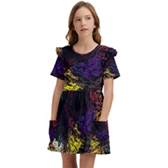 Abstract Painting Colorful Kids  Frilly Sleeves Pocket Dress by Cemarart