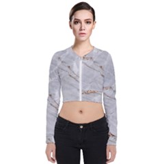 Gray Light Marble Stone Texture Background Long Sleeve Zip Up Bomber Jacket by Cemarart