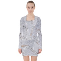 Gray Light Marble Stone Texture Background V-neck Bodycon Long Sleeve Dress by Cemarart