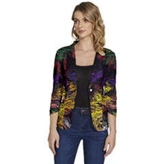 Abstract Painting Colorful Women s One-button 3/4 Sleeve Short Jacket by Cemarart