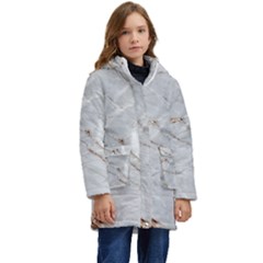 Gray Light Marble Stone Texture Background Kids  Hooded Longline Puffer Jacket by Cemarart