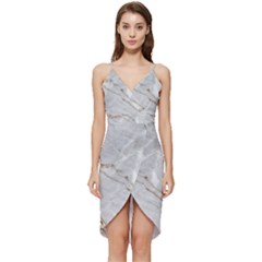 Gray Light Marble Stone Texture Background Wrap Frill Dress by Cemarart