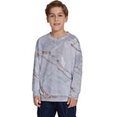 Gray Light Marble Stone Texture Background Kids  Crewneck Sweatshirt by Cemarart