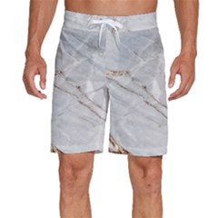 Gray Light Marble Stone Texture Background Men s Beach Shorts by Cemarart